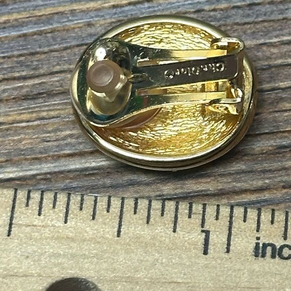 Signed Christian DIOR Single Clip on Earring Elegant Gold Spiral & Rhinestone - Picture 7 of 7